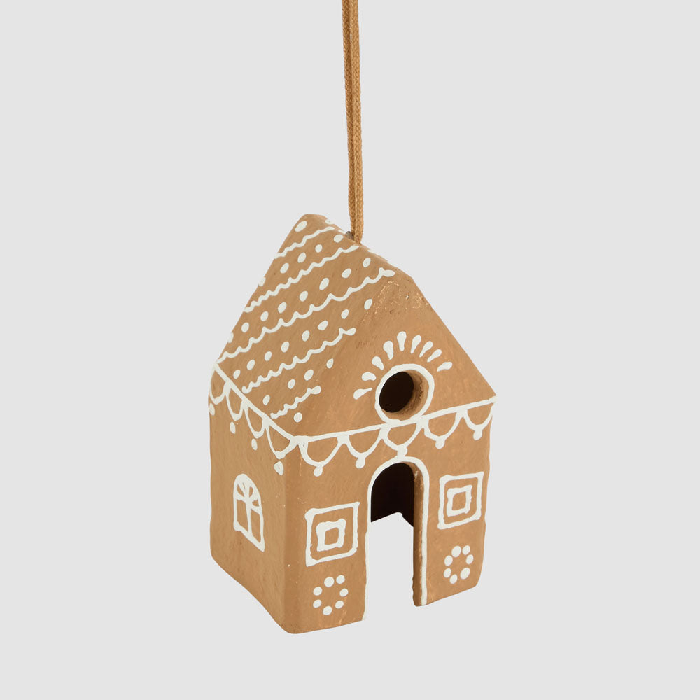 Mache Patterned Hanging Gingerbread Cottage