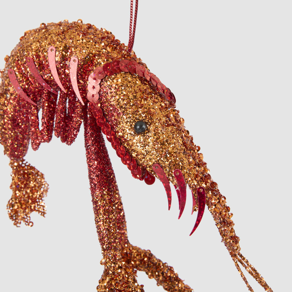 Lester Glitter Prawn Ornament Red Orange Ombre