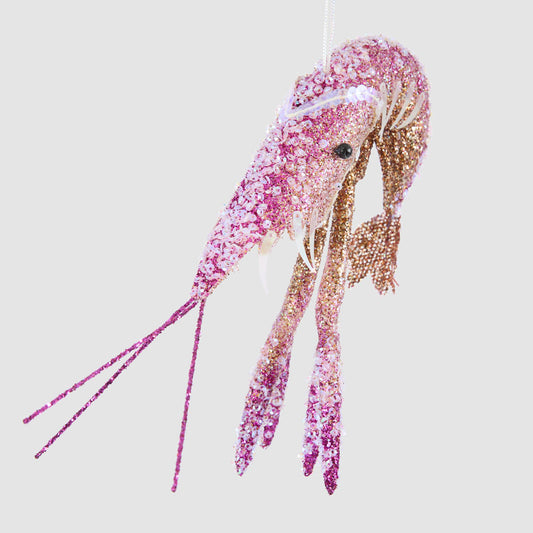 Lester Glitter Prawn Ornament Pink Orange Ombre