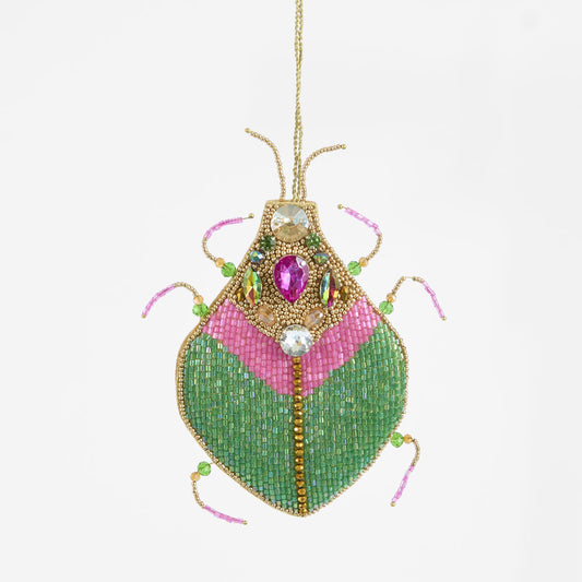 Maharajah Beaded Beetle Decoration Pink & Green