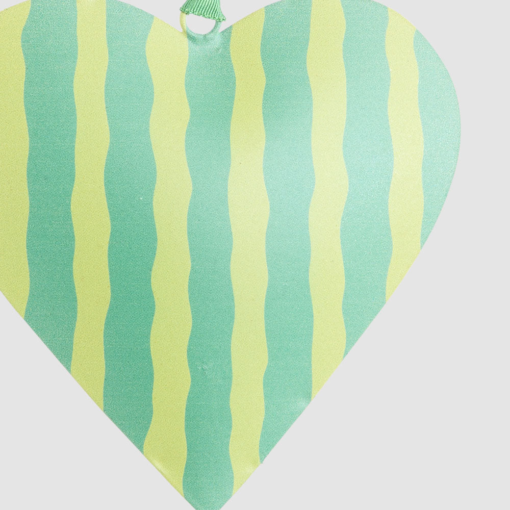 Joy Hand Painted Heart Tree Decoration Green Stripe