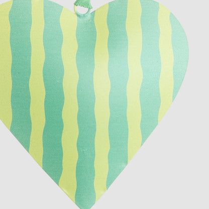 Joy Hand Painted Heart Tree Decoration Green Stripe
