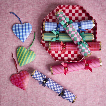 Joy Hand Painted Heart Tree Decoration Green Stripe