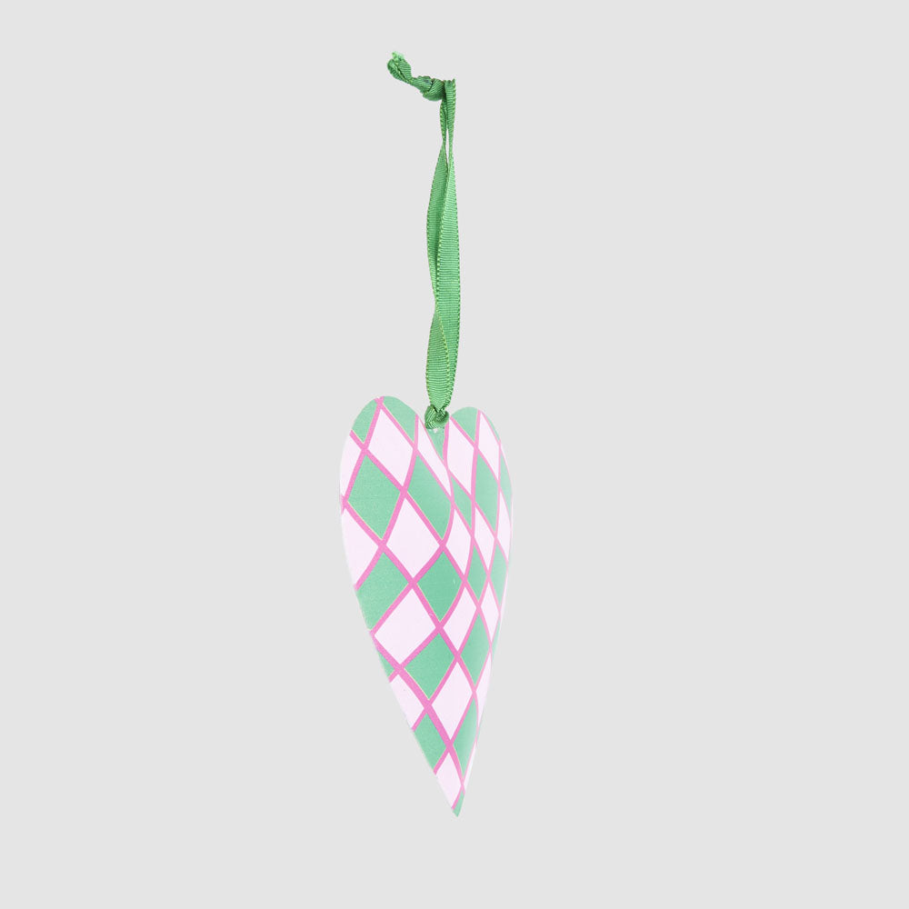 Joy Hand Painted Heart Tree Decoration Pink & Green