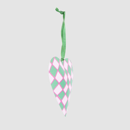 Joy Hand Painted Heart Tree Decoration Pink & Green