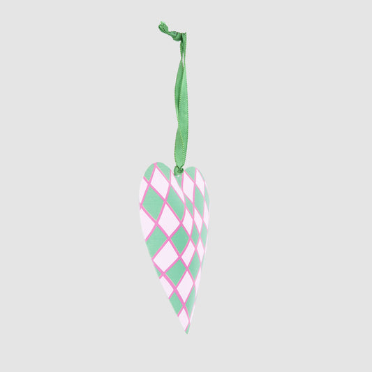 Joy Hand Painted Heart Tree Decoration Pink & Green