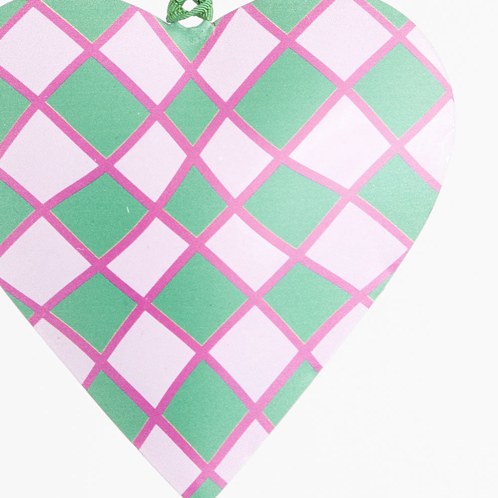 Joy Hand Painted Heart Tree Decoration Pink & Green