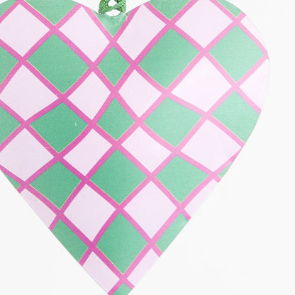 Joy Hand Painted Heart Tree Decoration Pink & Green