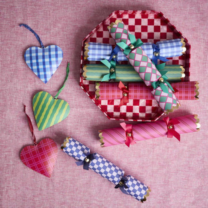 Joy Hand Painted Heart Tree Decoration Pink & Red Checks