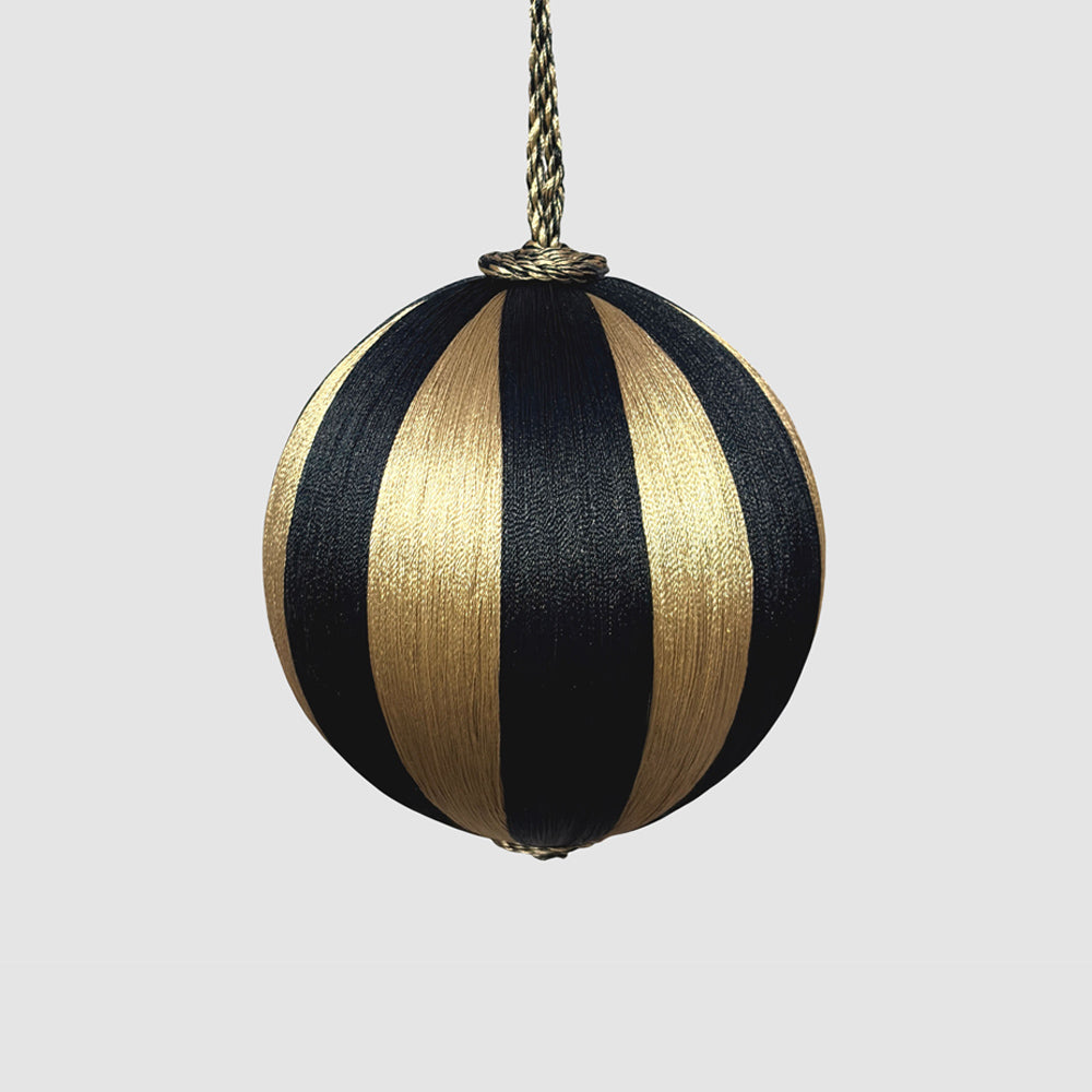 Silk Stripe Bauble Small Black & Gold