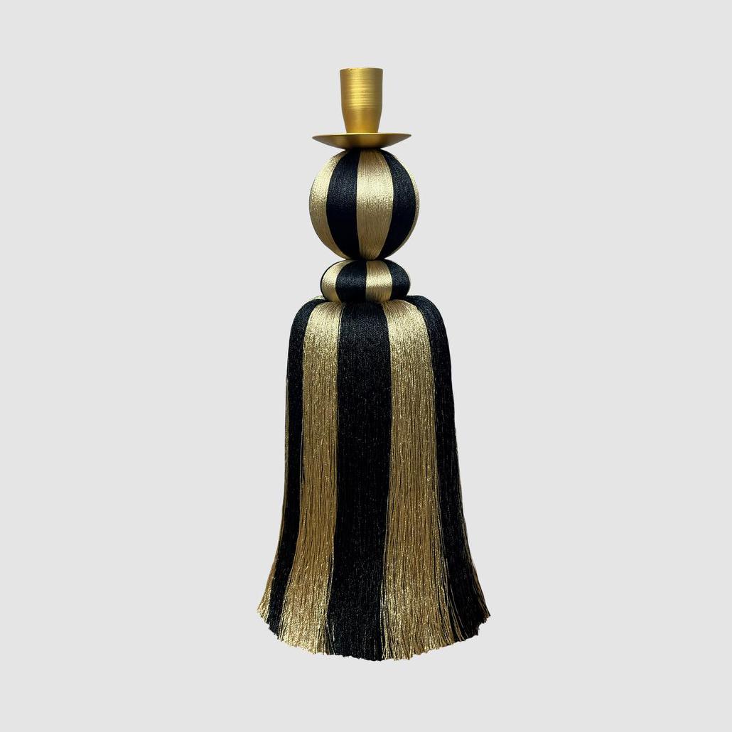 Silk Tassel Candle Stand Black & Gold Large