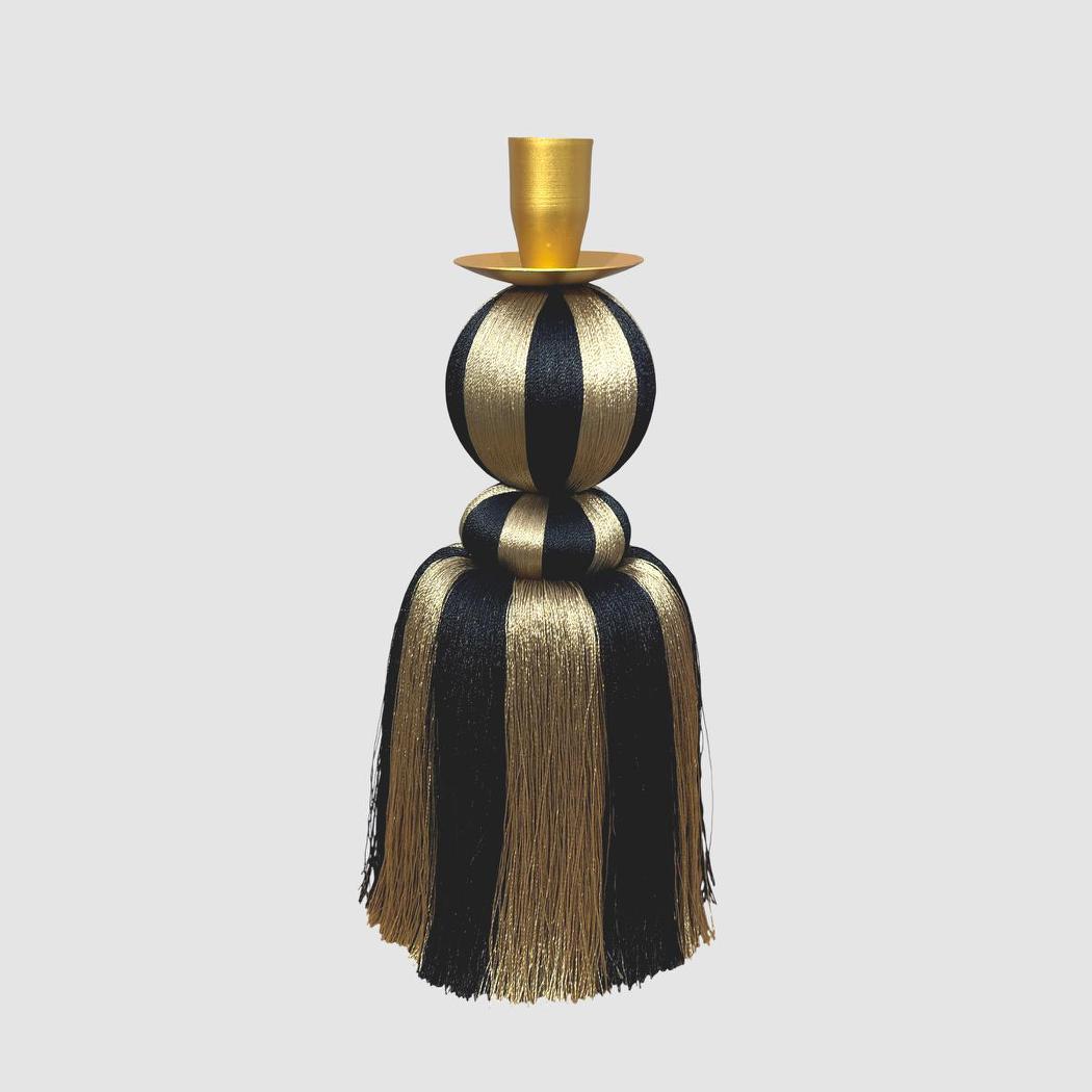Silk Tassel Candle Stand Black & Gold Small