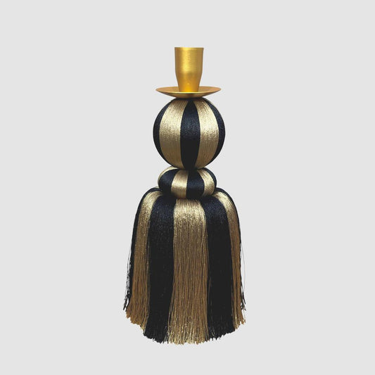 Silk Tassel Candle Stand Black & Gold Small
