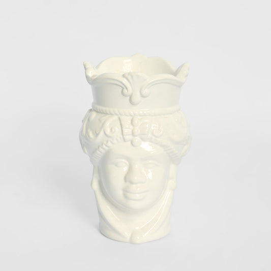 Sicilian Lady Moro Head Ceramic Vase White Small