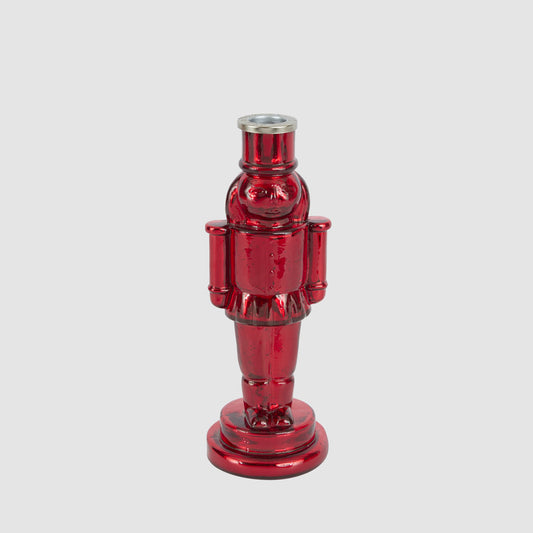Glass Nutcracker Candle Stand Red