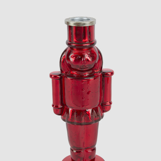Glass Nutcracker Candle Stand Red
