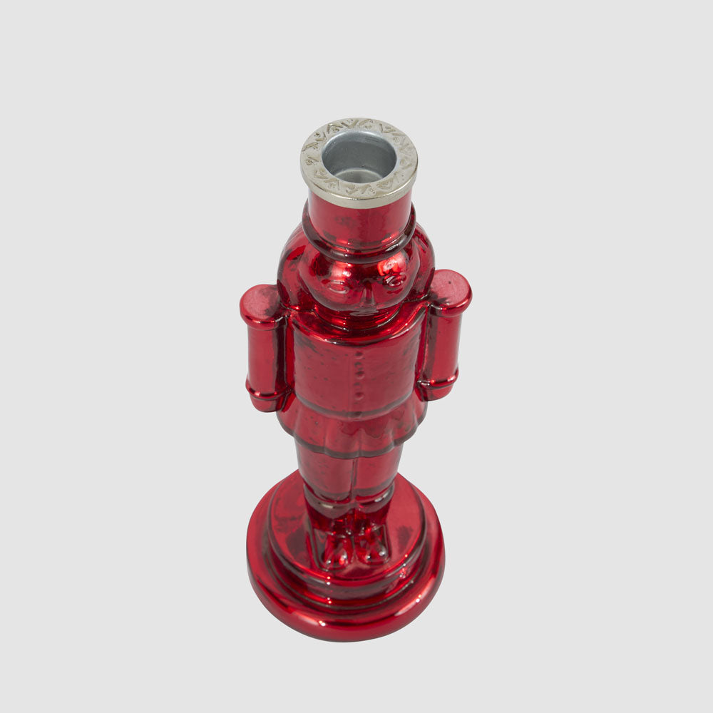 Glass Nutcracker Candle Stand Red