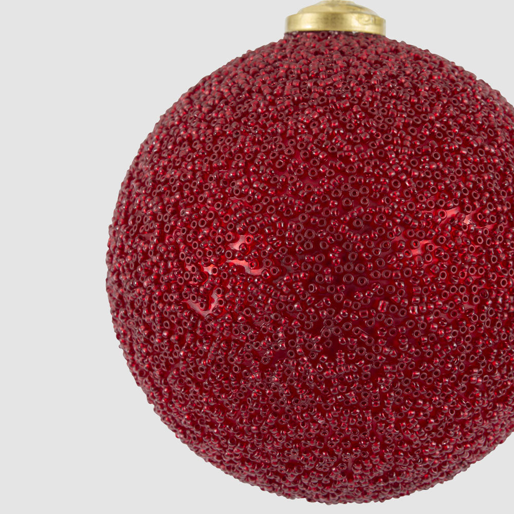 Scarlet Beaded Glass Bauble Small