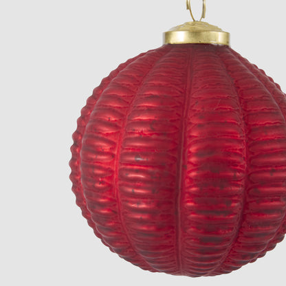 Scarlet Ridged Glass Bauble