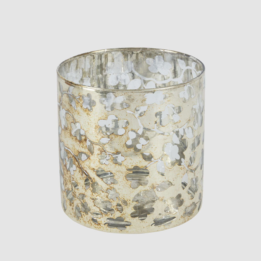 Mercury Floral Glass Candle Holder Small