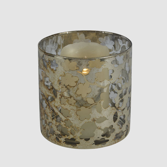 Mercury Floral Glass Candle Holder Small